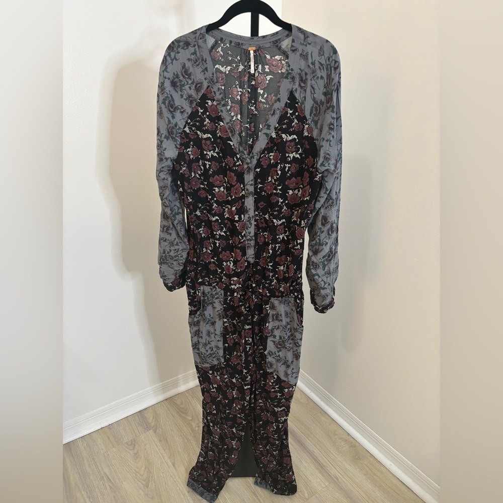 Free People Floral Print Jumpsuit in Black & Blue - Picture 2 of 5